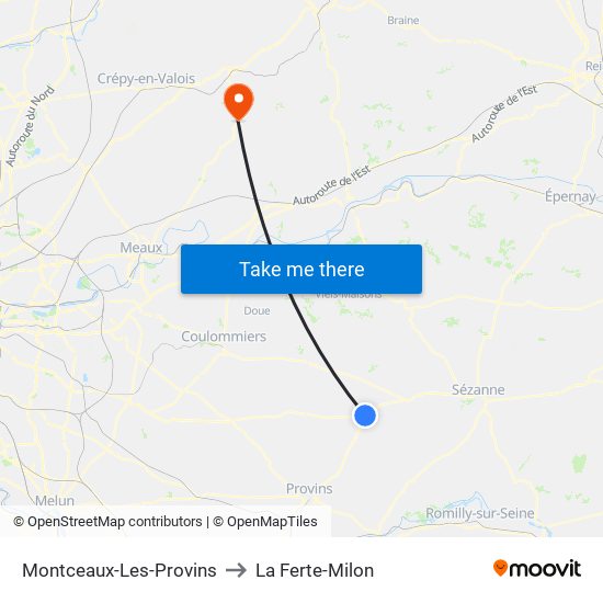 Montceaux-Les-Provins to La Ferte-Milon map