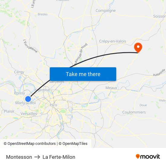 Montesson to La Ferte-Milon map