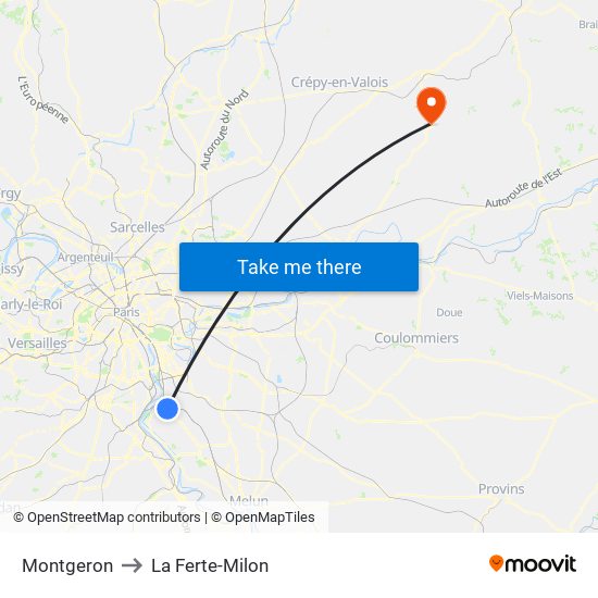 Montgeron to La Ferte-Milon map