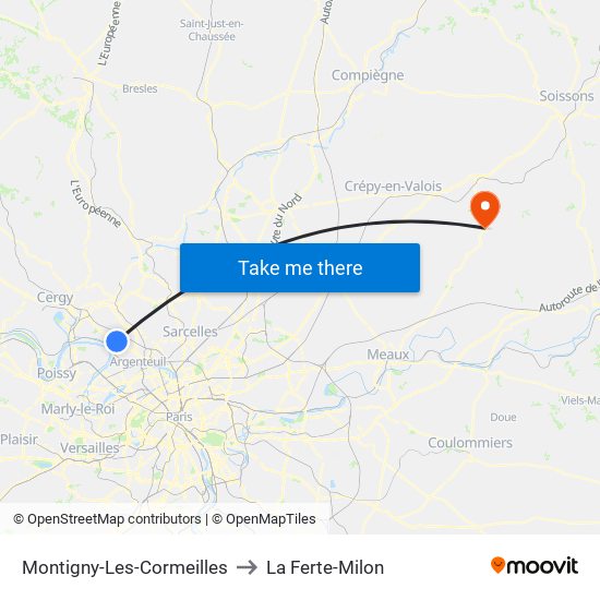 Montigny-Les-Cormeilles to La Ferte-Milon map