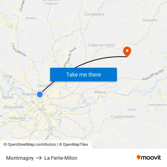 Montmagny to La Ferte-Milon map