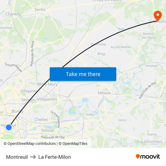 Montreuil to La Ferte-Milon map