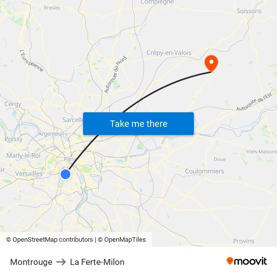 Montrouge to La Ferte-Milon map