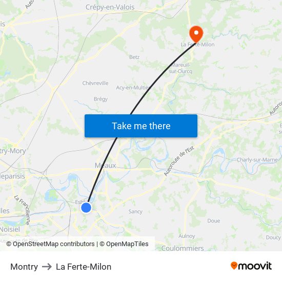 Montry to La Ferte-Milon map