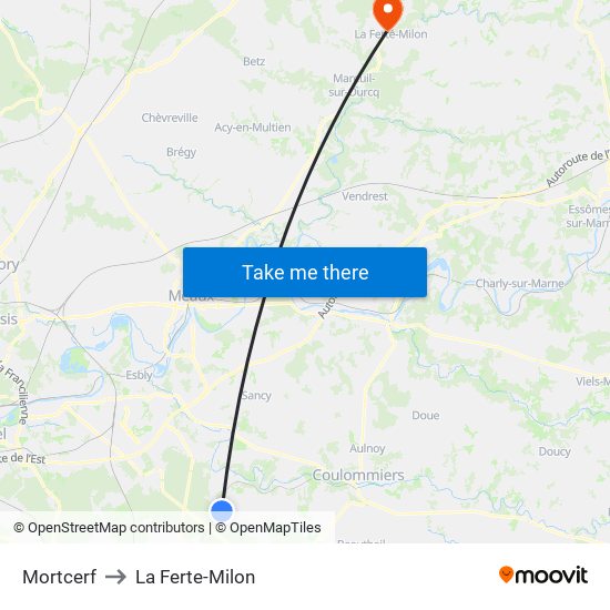 Mortcerf to La Ferte-Milon map