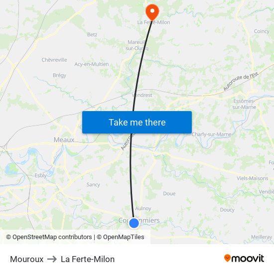 Mouroux to La Ferte-Milon map