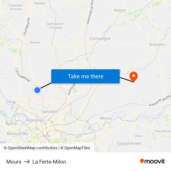 Mours to La Ferte-Milon map