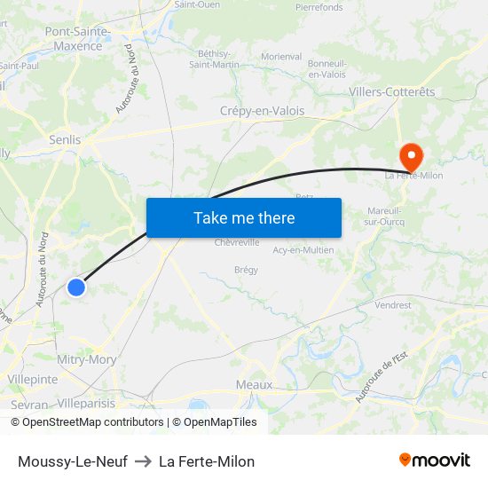 Moussy-Le-Neuf to La Ferte-Milon map