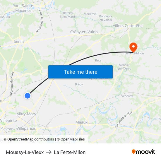 Moussy-Le-Vieux to La Ferte-Milon map