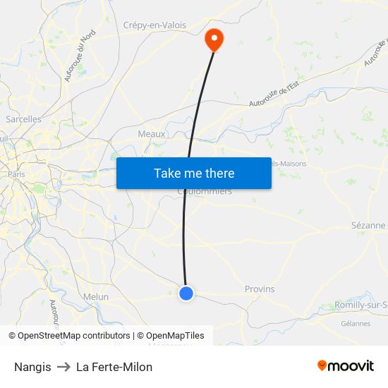 Nangis to La Ferte-Milon map