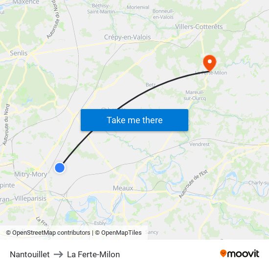 Nantouillet to La Ferte-Milon map