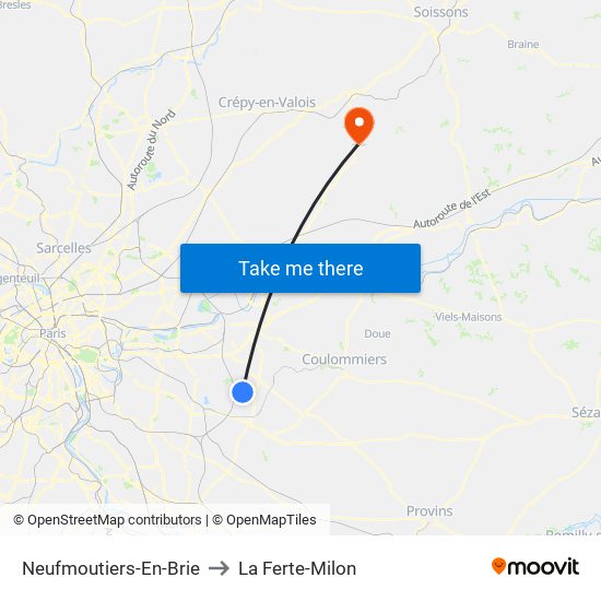 Neufmoutiers-En-Brie to La Ferte-Milon map