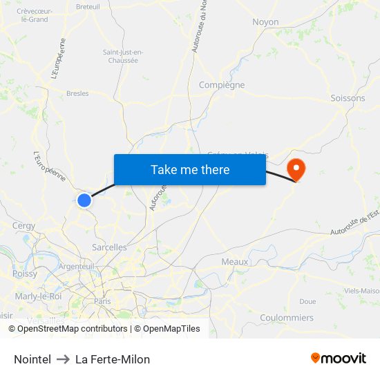 Nointel to La Ferte-Milon map