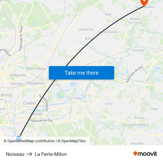 Noiseau to La Ferte-Milon map