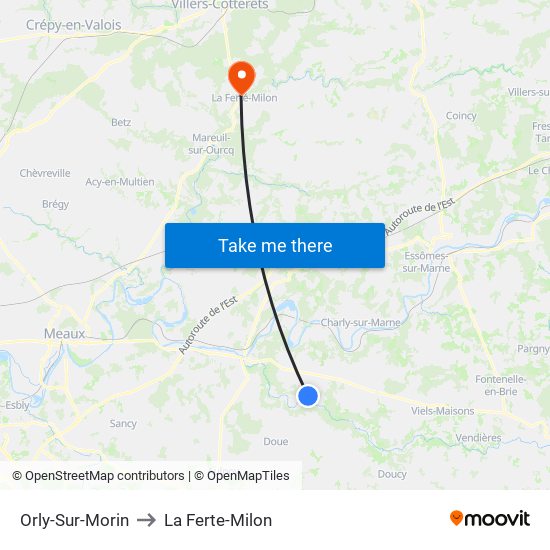 Orly-Sur-Morin to La Ferte-Milon map