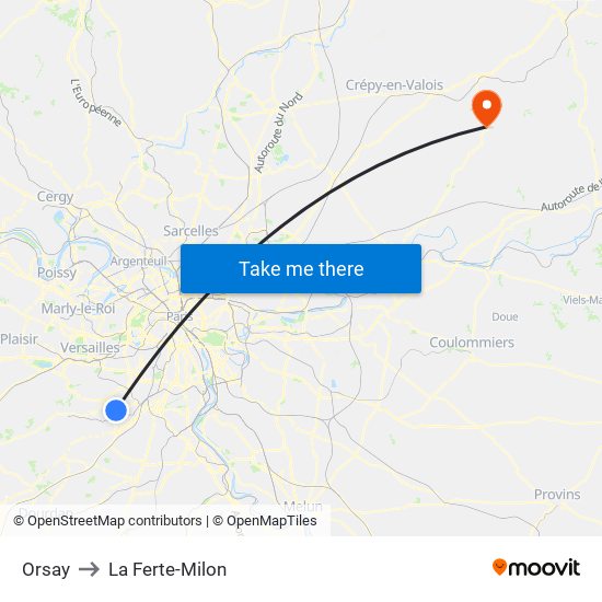 Orsay to La Ferte-Milon map