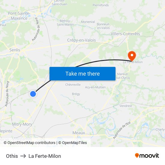 Othis to La Ferte-Milon map