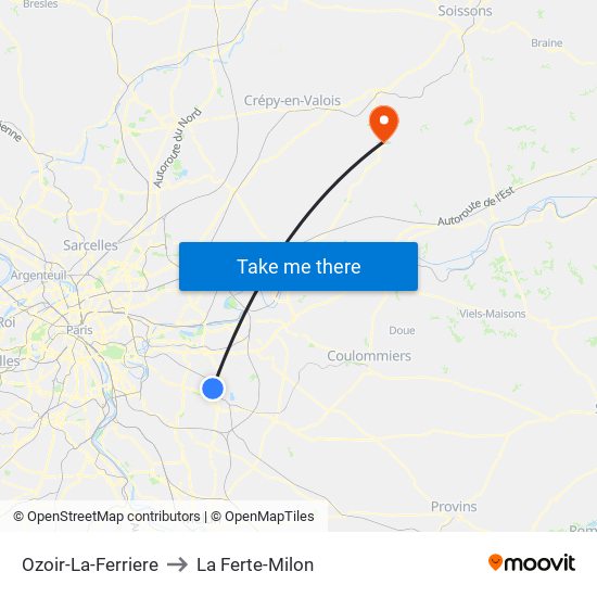 Ozoir-La-Ferriere to La Ferte-Milon map