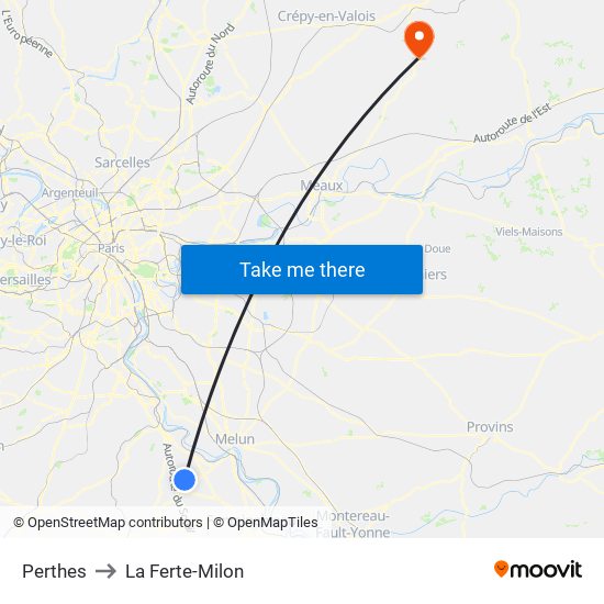 Perthes to La Ferte-Milon map