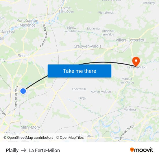 Plailly to La Ferte-Milon map