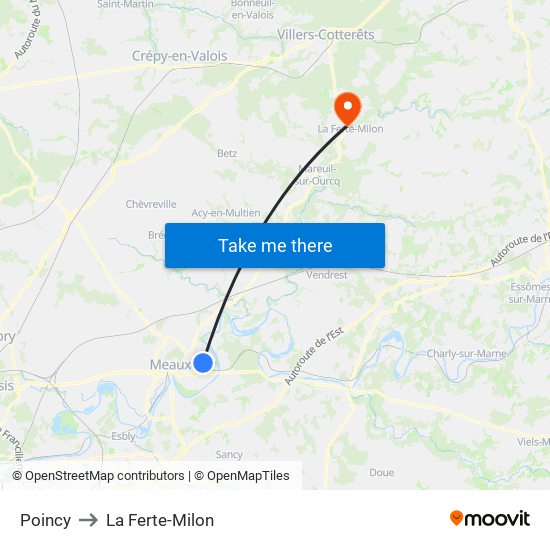 Poincy to La Ferte-Milon map