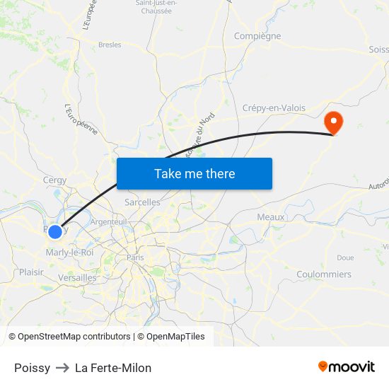 Poissy to La Ferte-Milon map