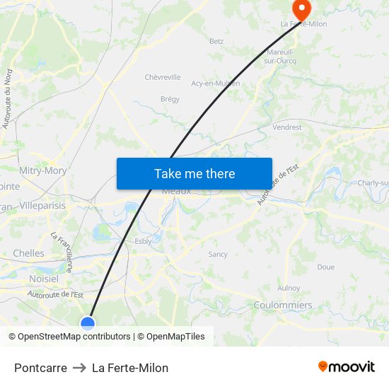 Pontcarre to La Ferte-Milon map