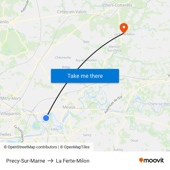 Precy-Sur-Marne to La Ferte-Milon map