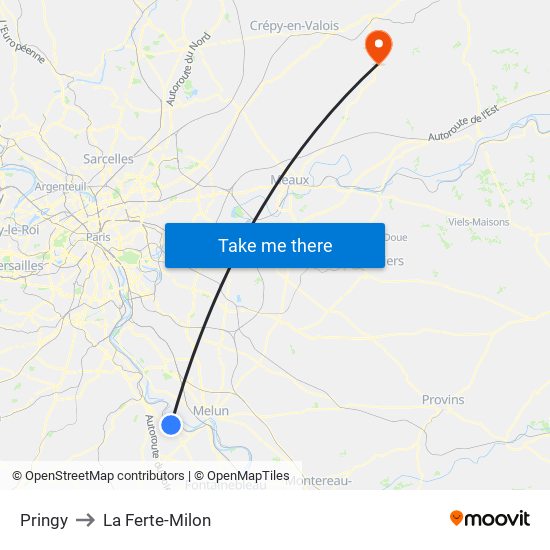 Pringy to La Ferte-Milon map