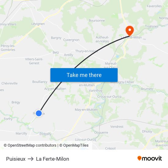 Puisieux to La Ferte-Milon map