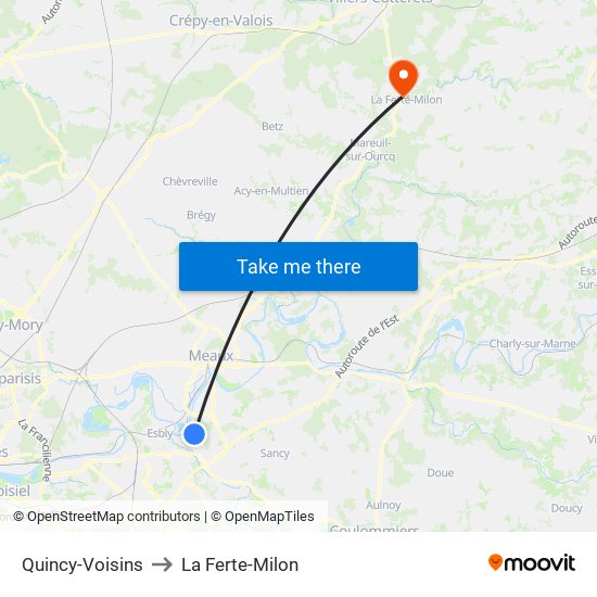 Quincy-Voisins to La Ferte-Milon map