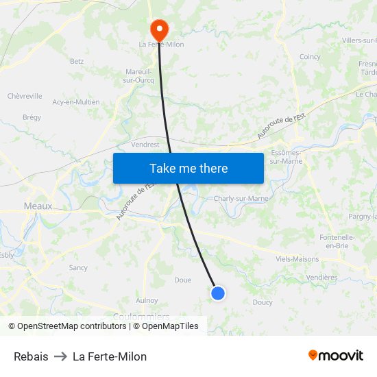 Rebais to La Ferte-Milon map