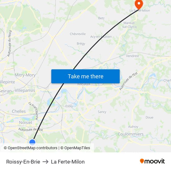 Roissy-En-Brie to La Ferte-Milon map