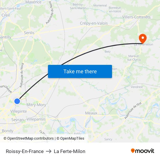 Roissy-En-France to La Ferte-Milon map