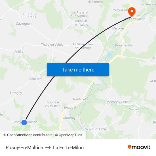 Rosoy-En-Multien to La Ferte-Milon map