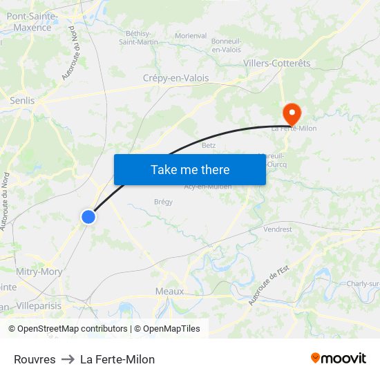 Rouvres to La Ferte-Milon map