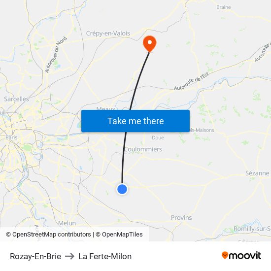 Rozay-En-Brie to La Ferte-Milon map