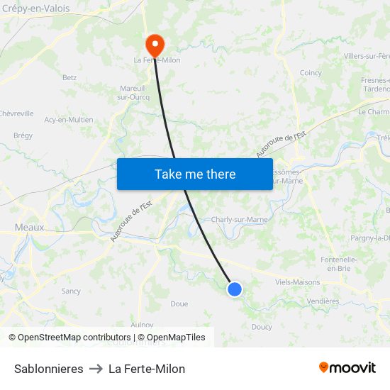 Sablonnieres to La Ferte-Milon map
