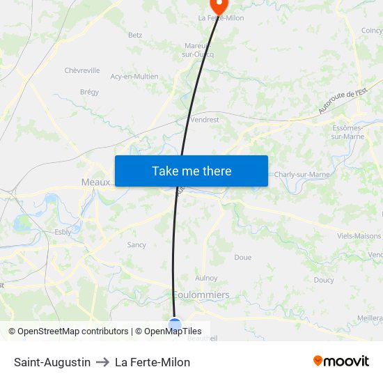 Saint-Augustin to La Ferte-Milon map