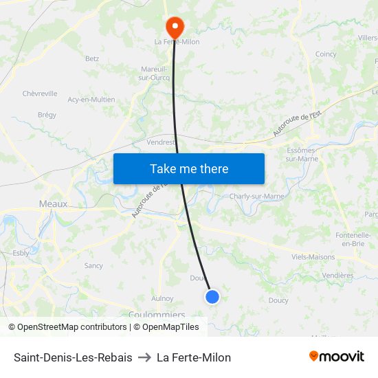 Saint-Denis-Les-Rebais to La Ferte-Milon map