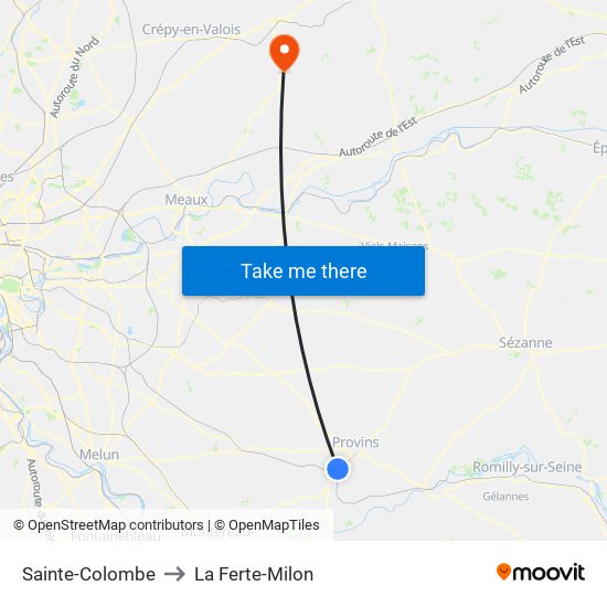 Sainte-Colombe to La Ferte-Milon map