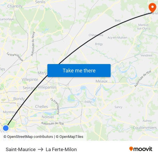 Saint-Maurice to La Ferte-Milon map