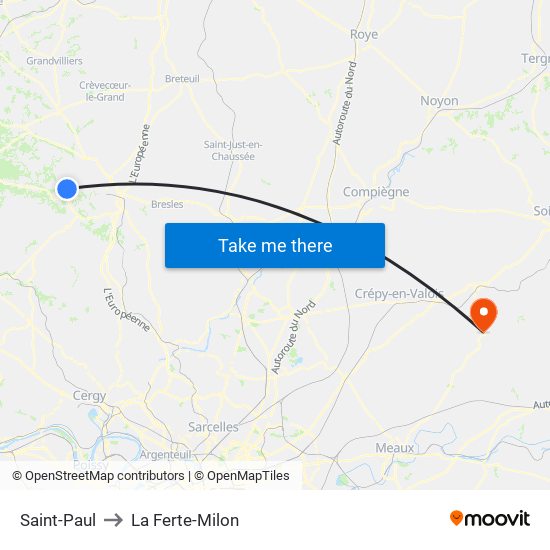 Saint-Paul to La Ferte-Milon map
