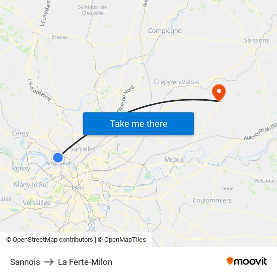 Sannois to La Ferte-Milon map