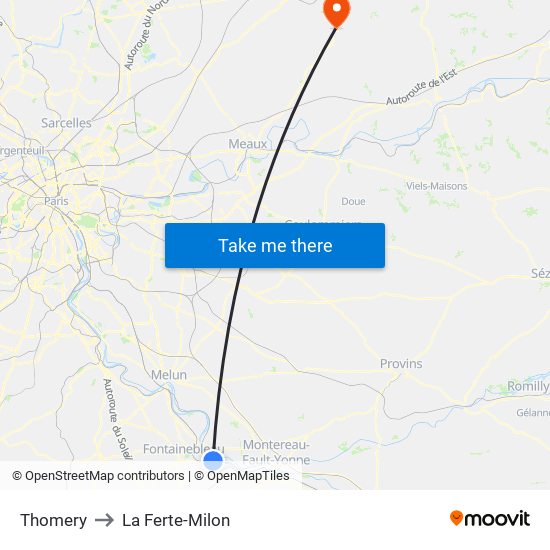 Thomery to La Ferte-Milon map