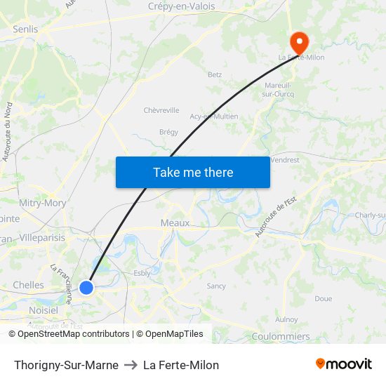 Thorigny-Sur-Marne to La Ferte-Milon map