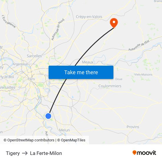 Tigery to La Ferte-Milon map