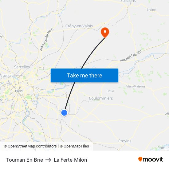 Tournan-En-Brie to La Ferte-Milon map