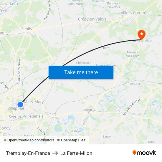 Tremblay-En-France to La Ferte-Milon map