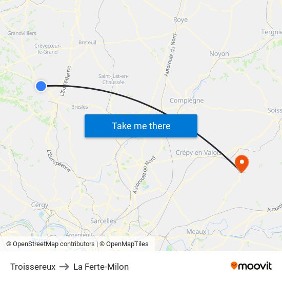 Troissereux to La Ferte-Milon map